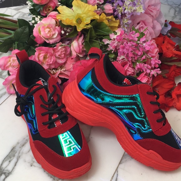 Sneakers Platform Chunky Trendy Red NWT ALL SIZES - Picture 5 of 8